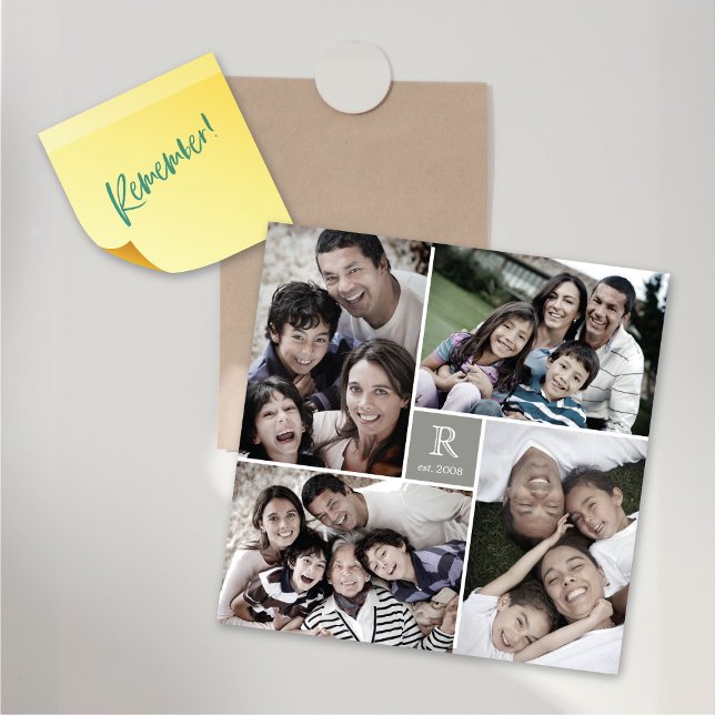 Quadratmonogramm 4 Fotokassette Magnetkarte (Middle Square Monogram 4 Photo Collage Magnetic Card @ fat_fa_tin)