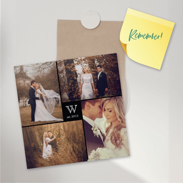 Quadratmonogramm 4 Fotokassette Magnetkarte (Square Monogram 4 Photo Collage Magnetic Card @ fat_fa_tin)