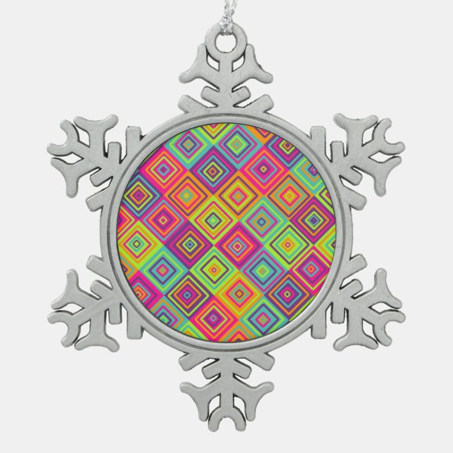 Quadratmuster Schneeflocken Zinn-Ornament (Vorderseite)