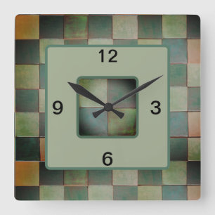 Quadratuhr mit grünem Handwerker Tile Quadratische Wanduhr