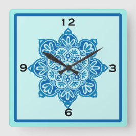 Quadratzalblau und türkisfarbene Wanduhr
