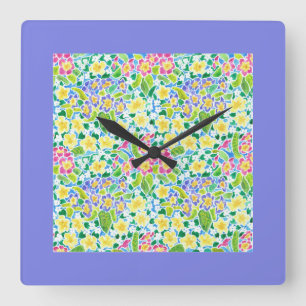 Quadratzanlegestelle, Frühlingskröse, Pulverblau Quadratische Wanduhr