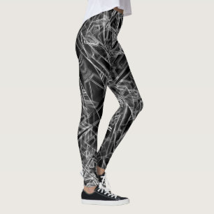 Quadratzecken, graue Linien auf schwarzem Hintergr Leggings