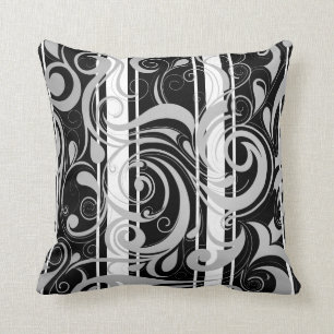 Quadratzoll Schwarz-weißer Swirl Kissen