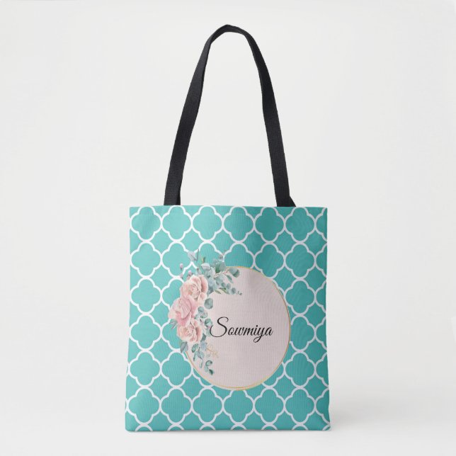 Quadrefolie aquamarines Zickzack-Muster Tasche (Vorderseite)