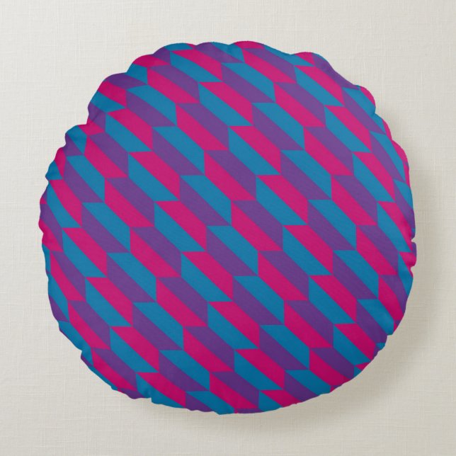 Quadrilaterale, rosa, Lila und blau geometrisch Rundes Kissen (Vorderseite)
