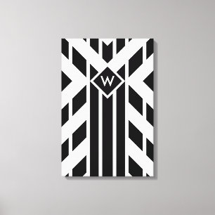Quadrilaterale Streifen auf Weiß mit Monogramm Leinwanddruck