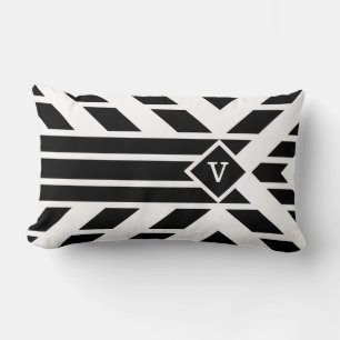 Quadrilaterale Streifen auf Weiß mit Monogramm Lendenkissen