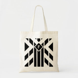Quadrilaterale Streifen auf Weiß mit Monogramm Tragetasche