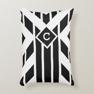 Quadrilaterale Streifen auf Weiß mit Monogramm Zierkissen