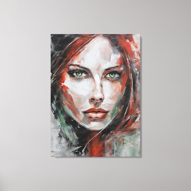 Quadro abstrato rosto de mulher vermelho cinza leinwanddruck (Vorderseite)