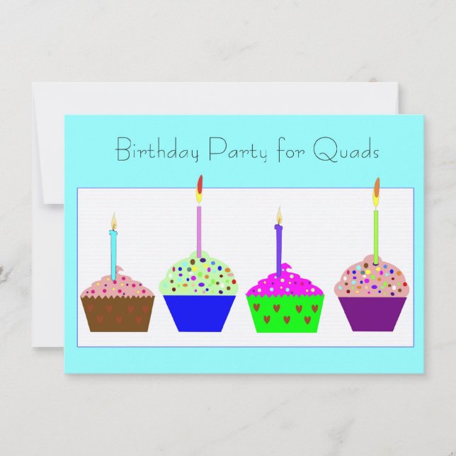 Quadruplets Cupcake Invitation d'anniversaire (Devant)