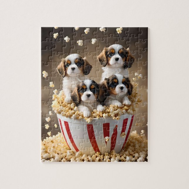 Quads Cavalier Spaniel Welpen im Popcorn, (Vertikal)