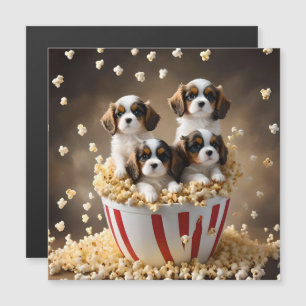 Quads Cavalier Spaniel Welpen im Popcorn, Magnetkarte
