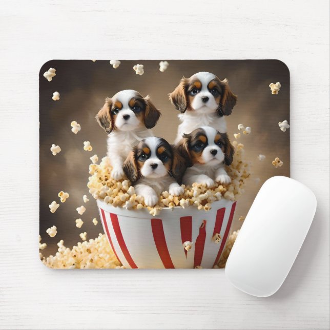 Quads Cavalier Spaniel Welpen im Popcorn, Mousepad (Mit Mouse)