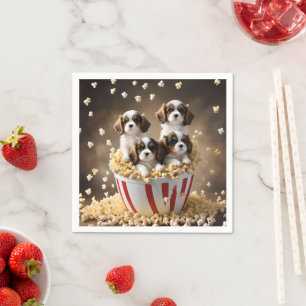 Quads Cavalier Spaniel Welpen im Popcorn, Serviette