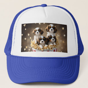 Quads Cavalier Spaniel Welpen im Popcorn, Truckerkappe