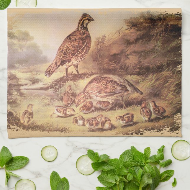 Quail Family Küchentuch (Gefaltet)