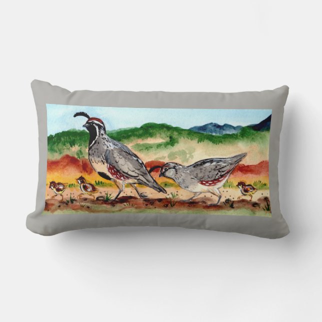 Quailfamilie mit Babys Pieps grau, Accent Pillow Lendenkissen (Vorderseite)