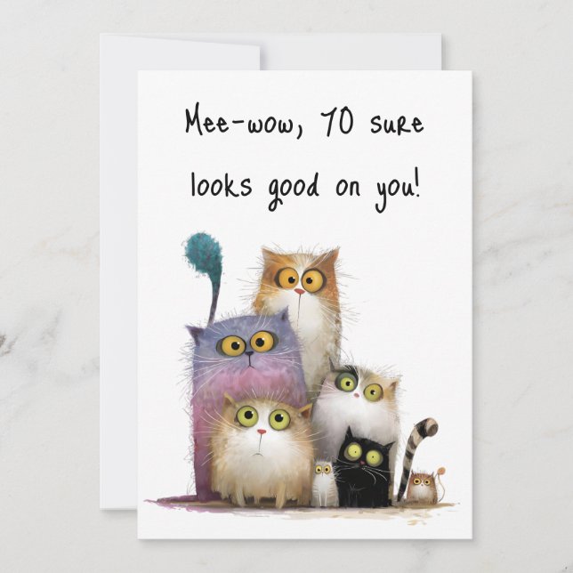 Quaint Cats with Big Eyes 70th Birthday Flat Karte (Vorderseite)