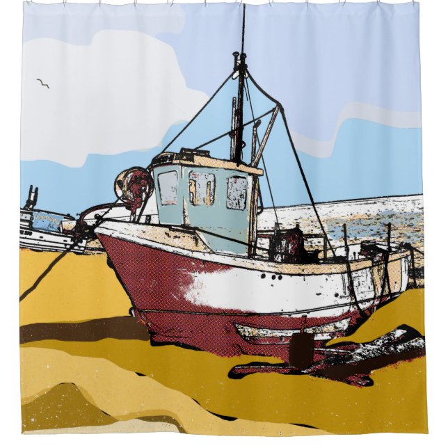Quaint Fishing Boat Duschvorhang (Vorderseite)