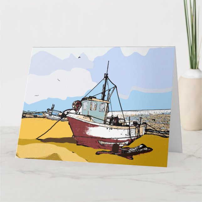 Quaint Fishing Boat Editable Karte (Vorderseite)