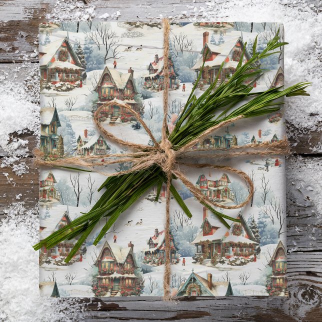 Quaint Rustic Snow Covered Viktorianische Hütten Geschenkpapier (Von Creator hochgeladen)