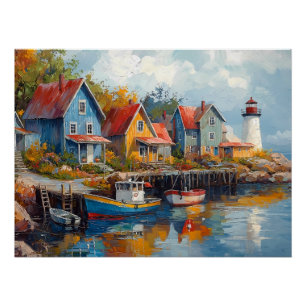 Quaint Seaside Fishing Village Poster