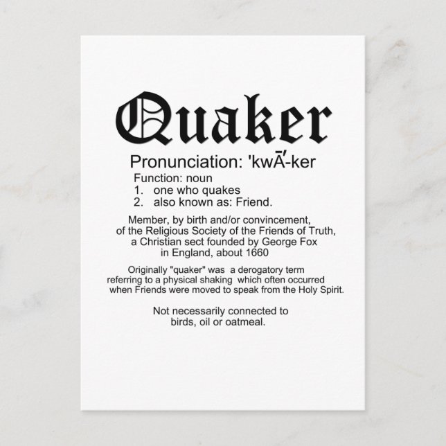 Quaker-Definition Postkarte (Vorderseite)