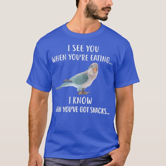 Quaker Parrot Shirt Ich kenne Ihre Snacks blau (Vorderseite)