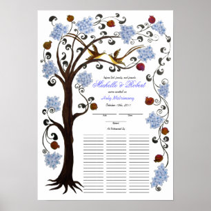 Quaker Wedding 60 Gäste, blauer Baum des Lebens Poster