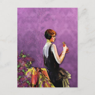 QUALIDA, FASHION DER 20er Jahre in PLUM und GOLD Postkarte