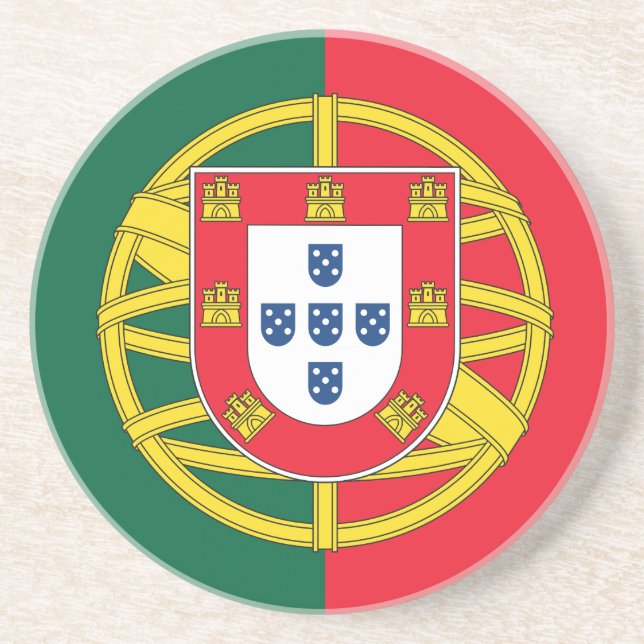 Qualität der portugiesischen Flagge Sandstein Untersetzer (Vorne)