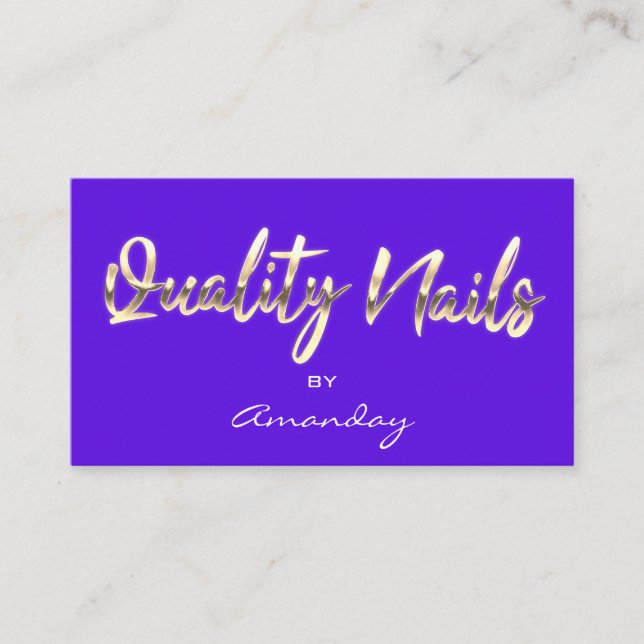 Quality Nails Script QR Code Logo Blue Visitenkarte (Vorderseite)