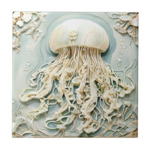Qualle Art Nouveau Imitats Relief Minze Creme Whit Fliese