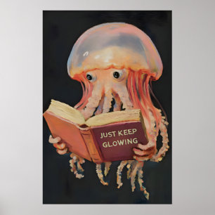 Qualle liest Buch Kunstprint - Lustige Literatur Poster