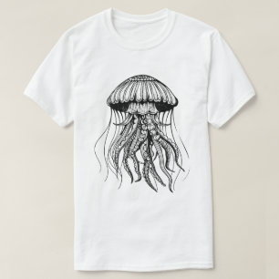 Qualle Tintenzeichnung Weiße Minimalistische Ozean T-Shirt