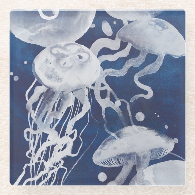 Quallen auf dem Gebiet der Marine Glasuntersetzer (Vorderseite)