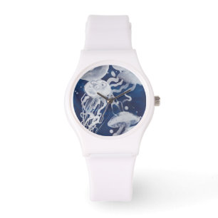 Quallen auf Marine-Hintergrund Armbanduhr