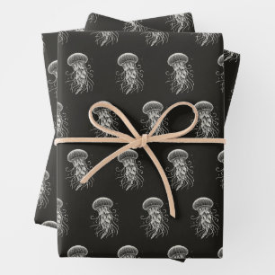 Quallen auf schwarz geschenkpapier set