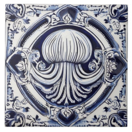 Quallen Blue und White Sea Life House Fliese