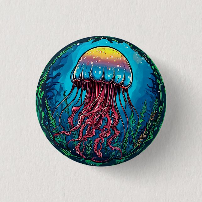 Quallen-Cartoon Button (Vorderseite)