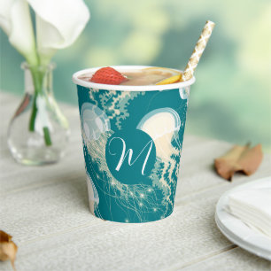 Quallen in Blue Ocean Summer Season Monogram Pappbecher