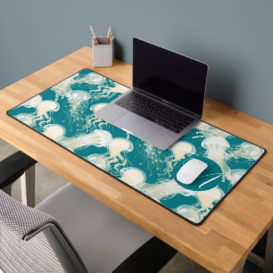 Quallen in Blue Ocean Summer Season Monogram Schreibtischunterlage