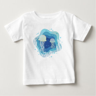 Quallen in Ocean Paper Art Illustration Baby T-shirt
