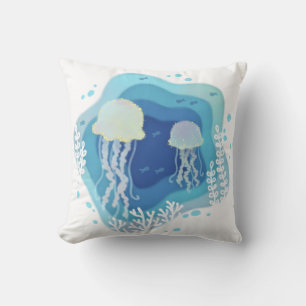 Quallen in Ocean Paper Art Illustration Kissen