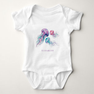Quallen in Türkis und Lila Mädchen-Baby-Party Baby Strampler