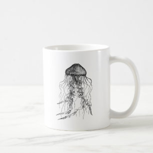 Quallen Schwarz-Weiß-Bleistift Zeichnend Skizze Kaffeetasse