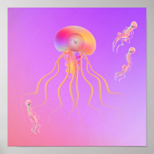 Quallen schwimmen mit Freunden Poster
