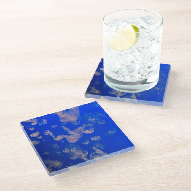 Quallen Swimming Beach Deco Glass Untersetzer (Schrägansicht)